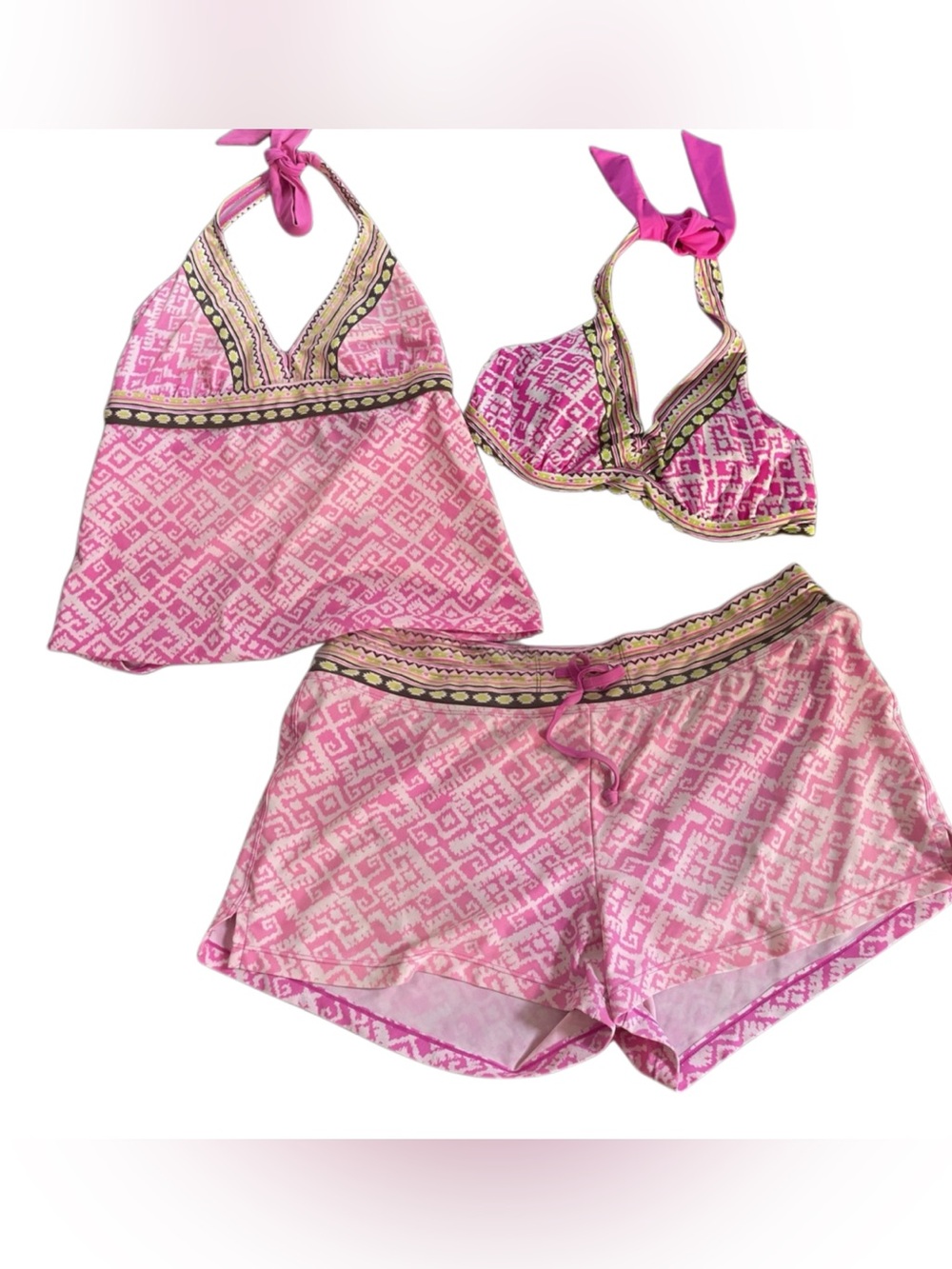Athleta 3 Piece Bikini Set Tankini Bathing Suit Medium 36 D Shorts Swimwear